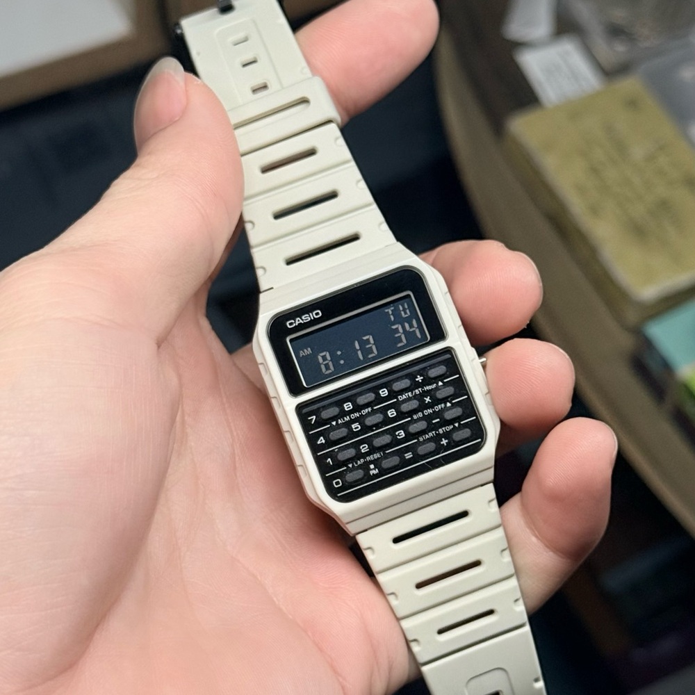 Casio Beige and Black Calculator Digital Watch Excellent Condition
